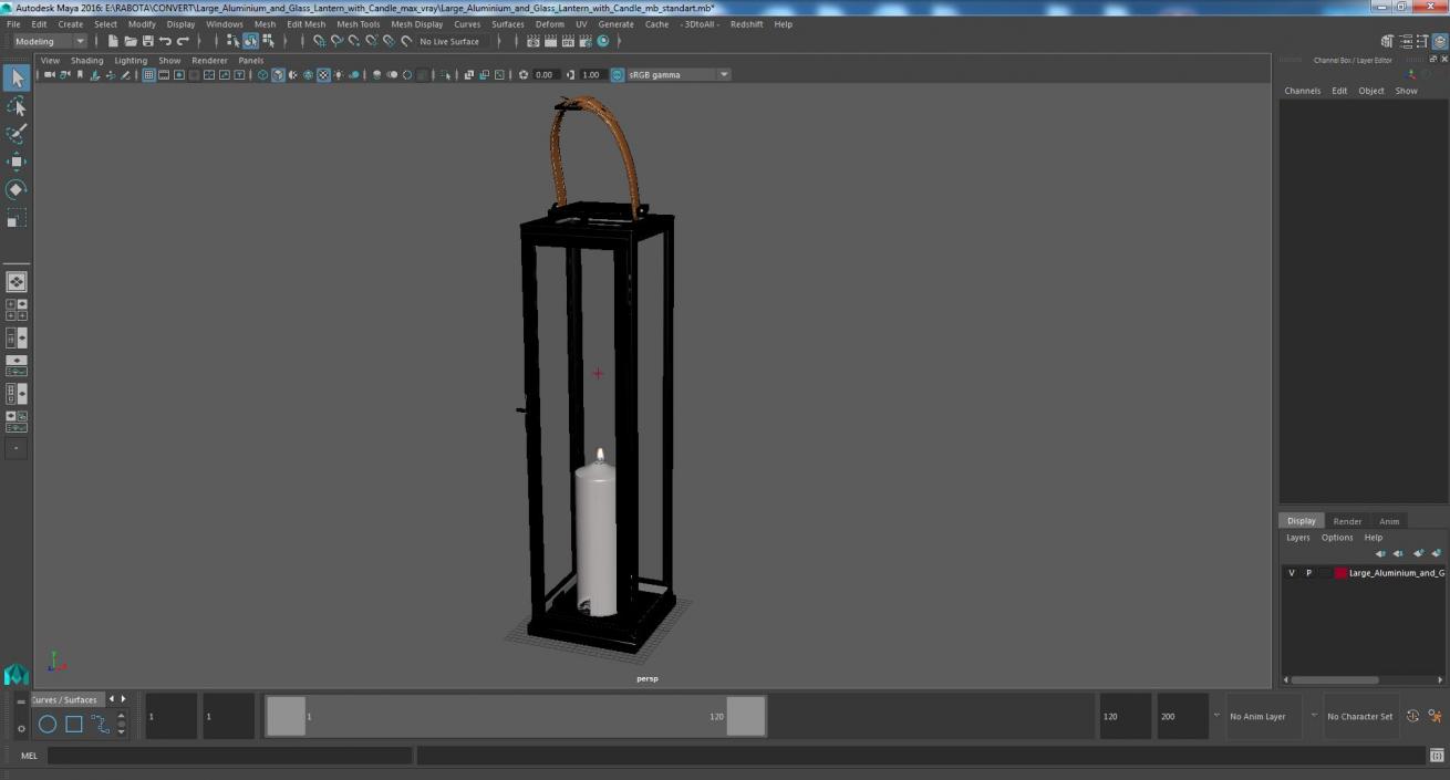 3D model Large Aluminium and Glass Lantern with Candle