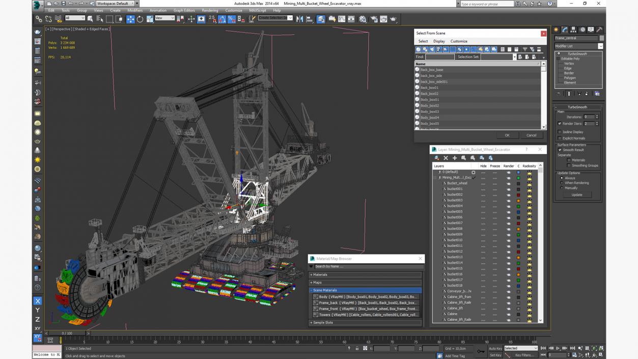 3D model Mining Multi Bucket Wheel Excavator