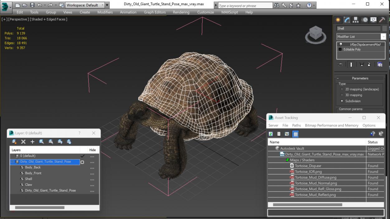 3D Dirty Old Giant Turtle Stand Pose(1)