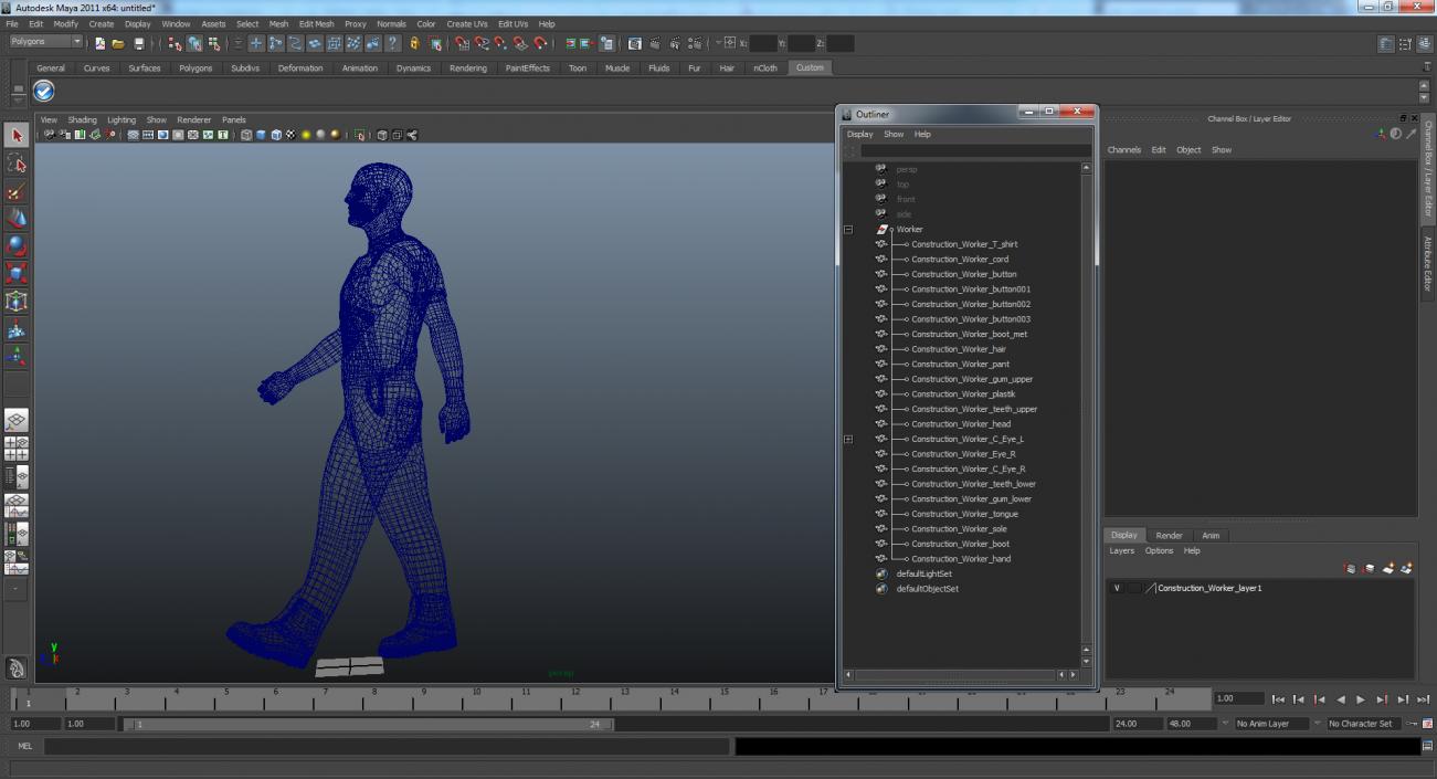 3D model Construction Worker Blue Uniform Walking Pose