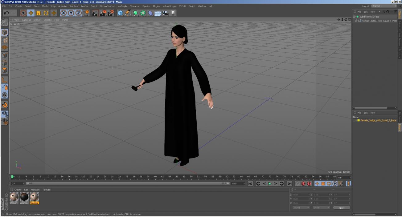 3D model Female Judge with Gavel T Pose