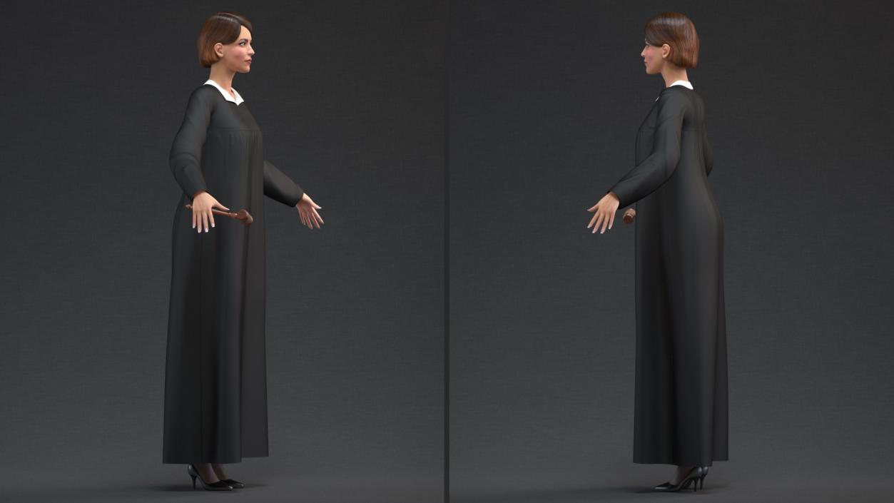 3D model Female Judge with Gavel T Pose