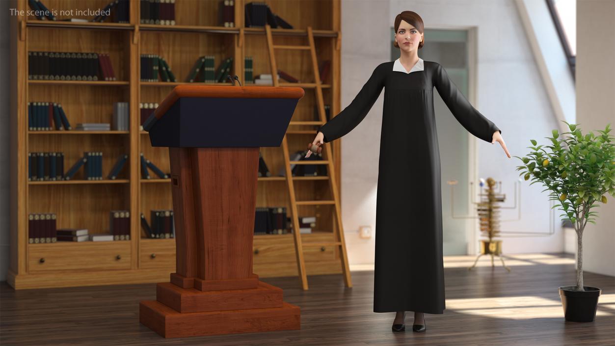 3D model Female Judge with Gavel T Pose