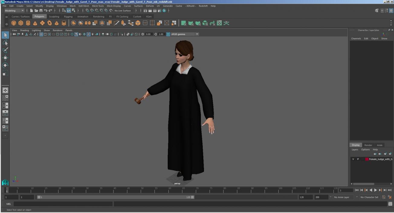 3D model Female Judge with Gavel T Pose