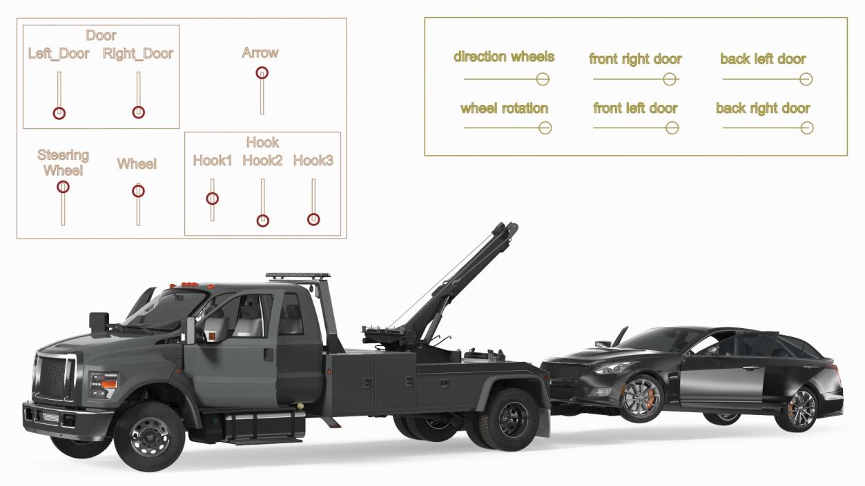 3D Car Tow Truck with Transportable Car Rigged model