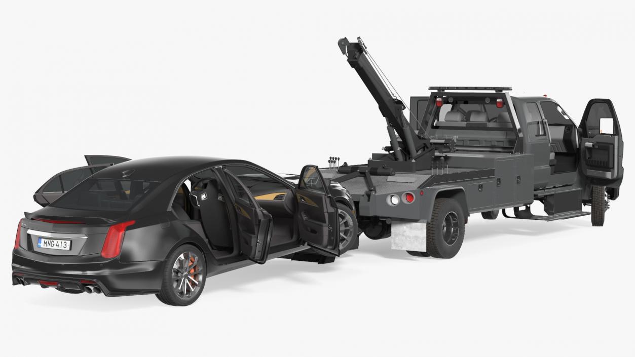 3D Car Tow Truck with Transportable Car Rigged model