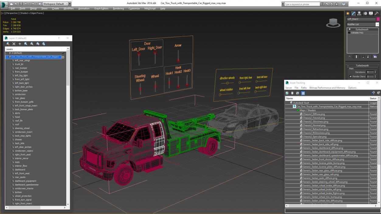 3D Car Tow Truck with Transportable Car Rigged model