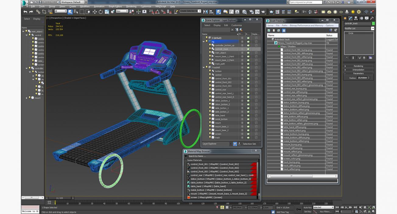 Fitness Treadmill Rigged 3D model