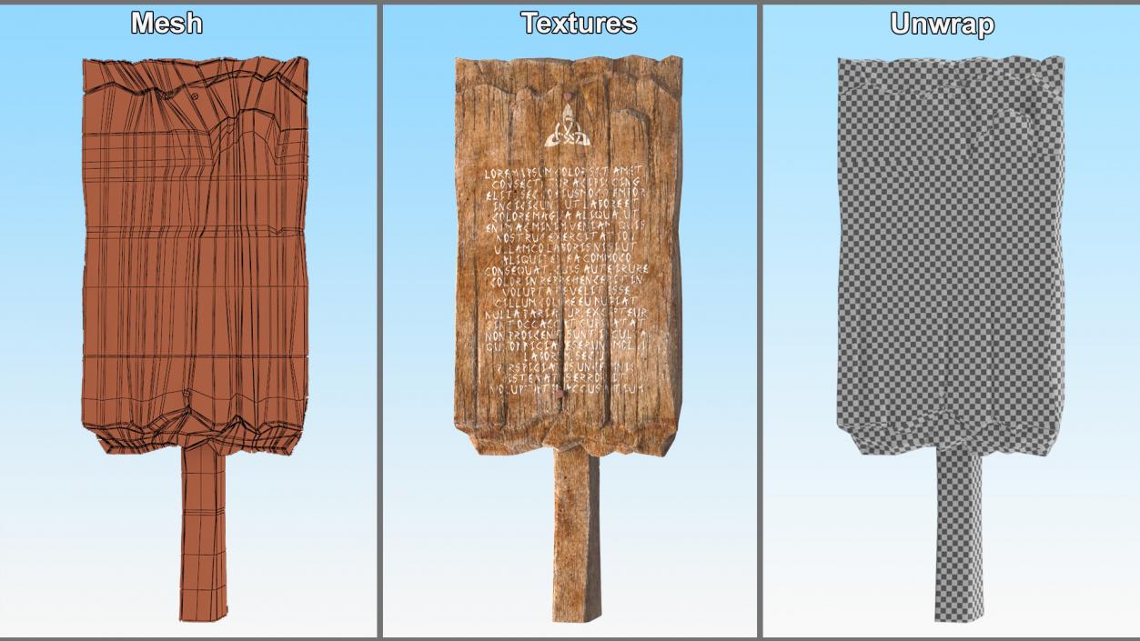 3D Aged Wooden Rural Road Signpost Mockup model