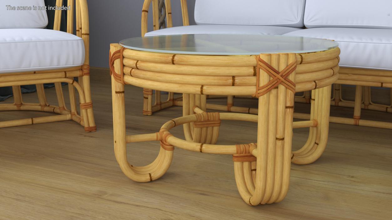 Vintage Bamboo Furniture with Cushions Set 3D