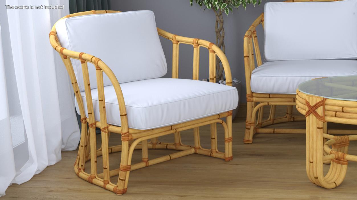 Vintage Bamboo Furniture with Cushions Set 3D