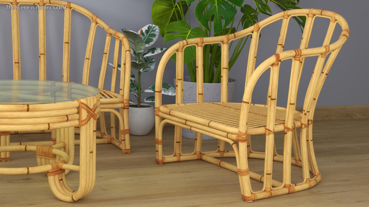 Vintage Bamboo Furniture with Cushions Set 3D