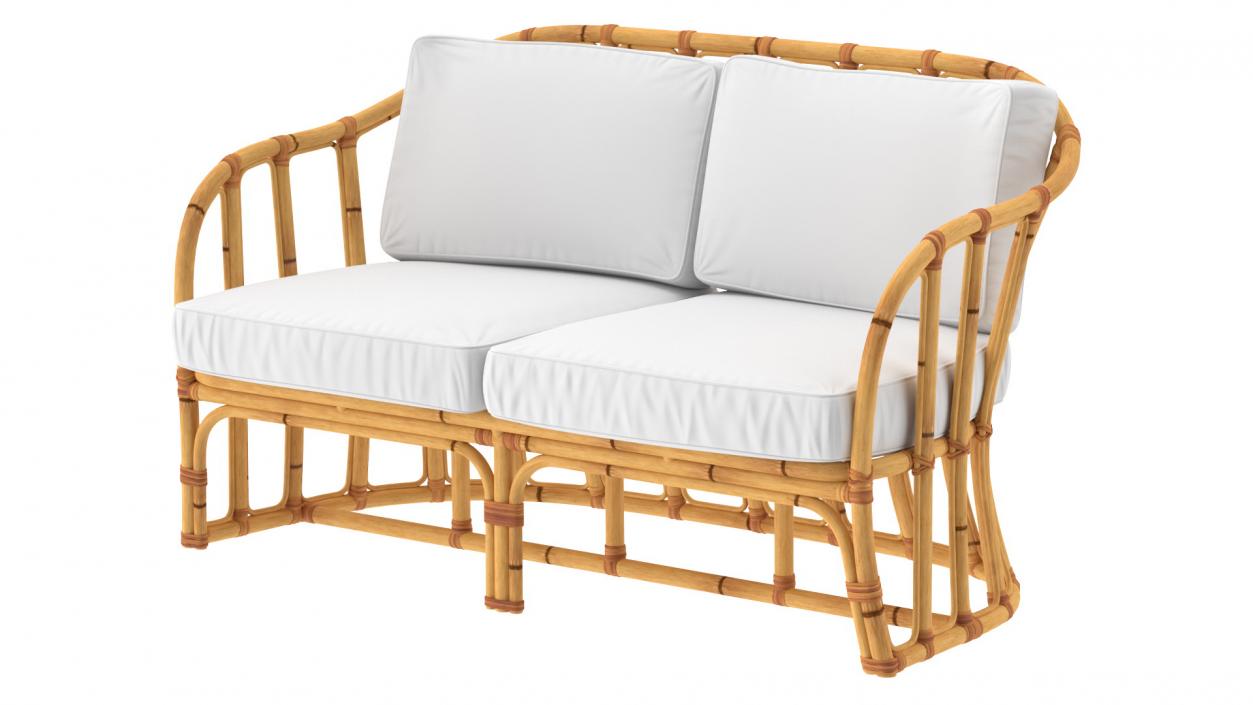 Vintage Bamboo Furniture with Cushions Set 3D