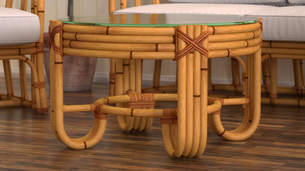 Vintage Bamboo Furniture with Cushions Set 3D