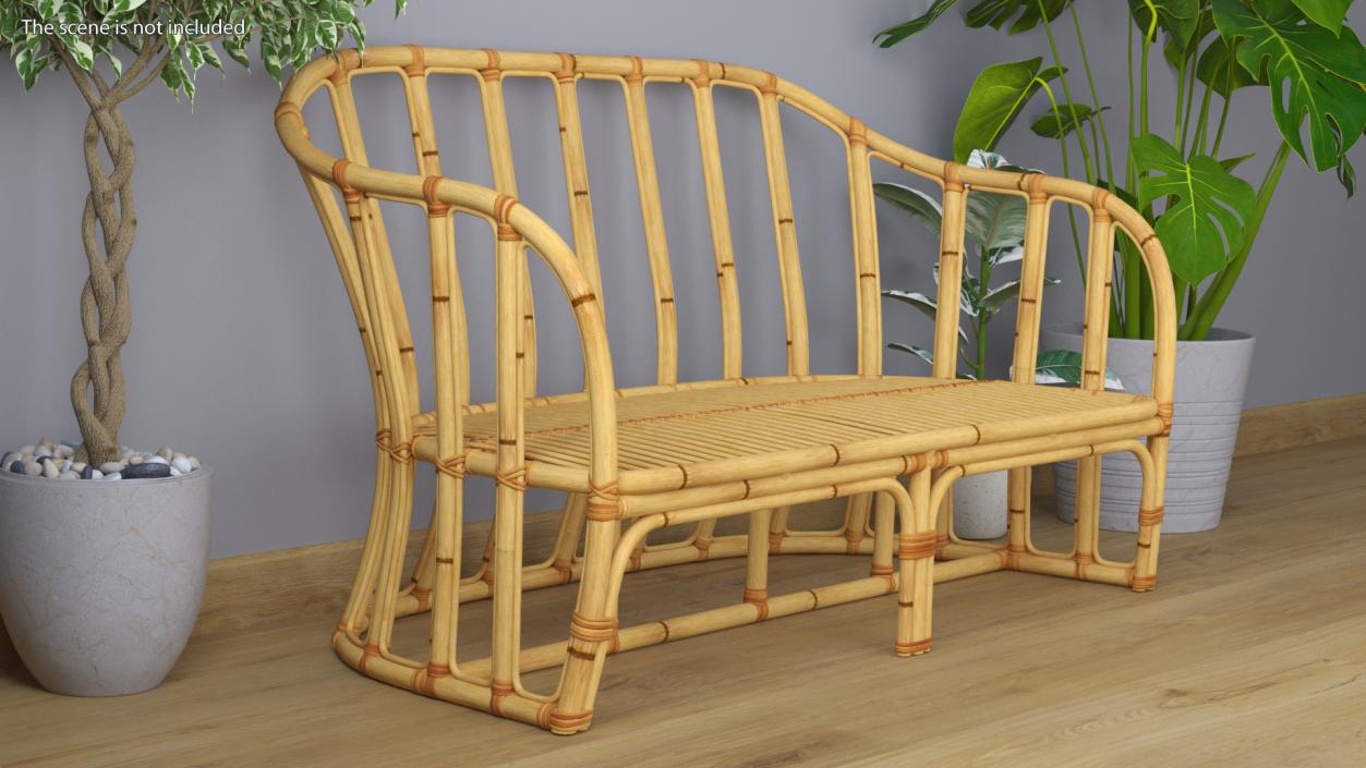 Vintage Bamboo Furniture with Cushions Set 3D