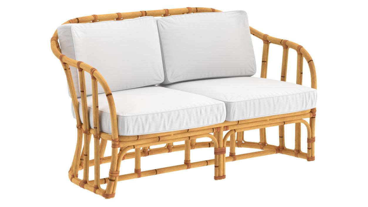 Vintage Bamboo Furniture with Cushions Set 3D