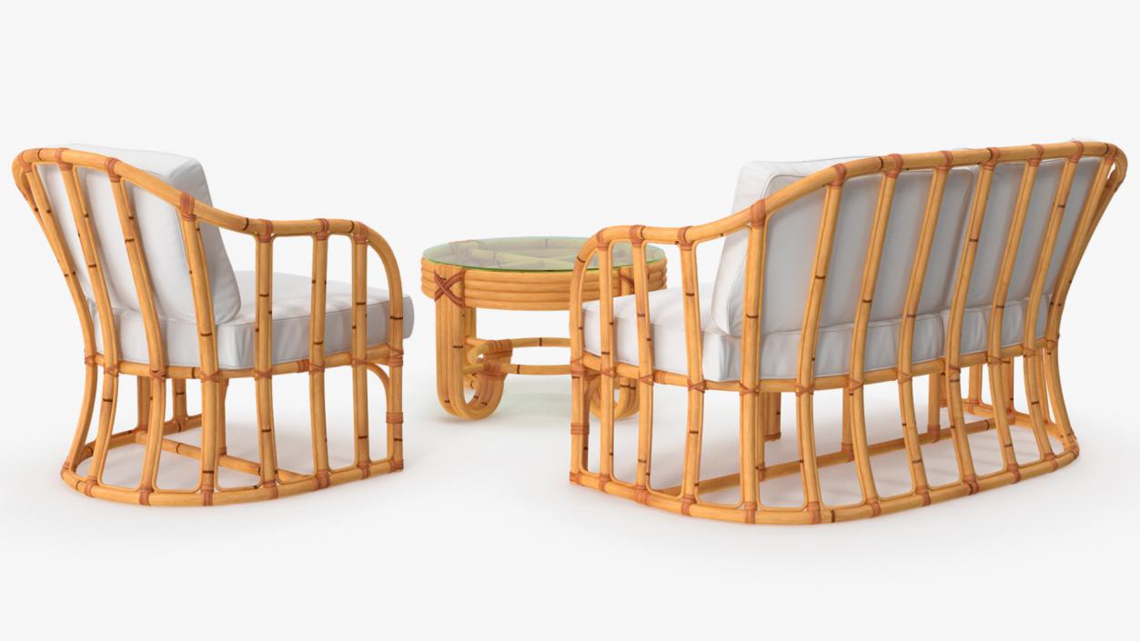 Vintage Bamboo Furniture with Cushions Set 3D