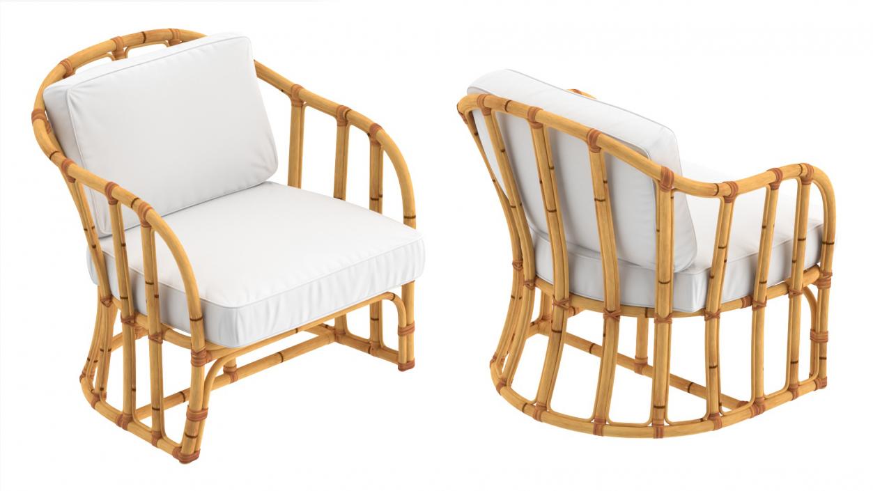 Vintage Bamboo Furniture with Cushions Set 3D