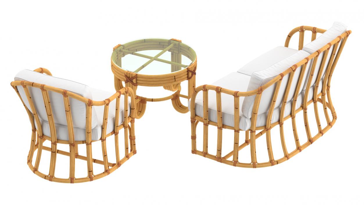 Vintage Bamboo Furniture with Cushions Set 3D