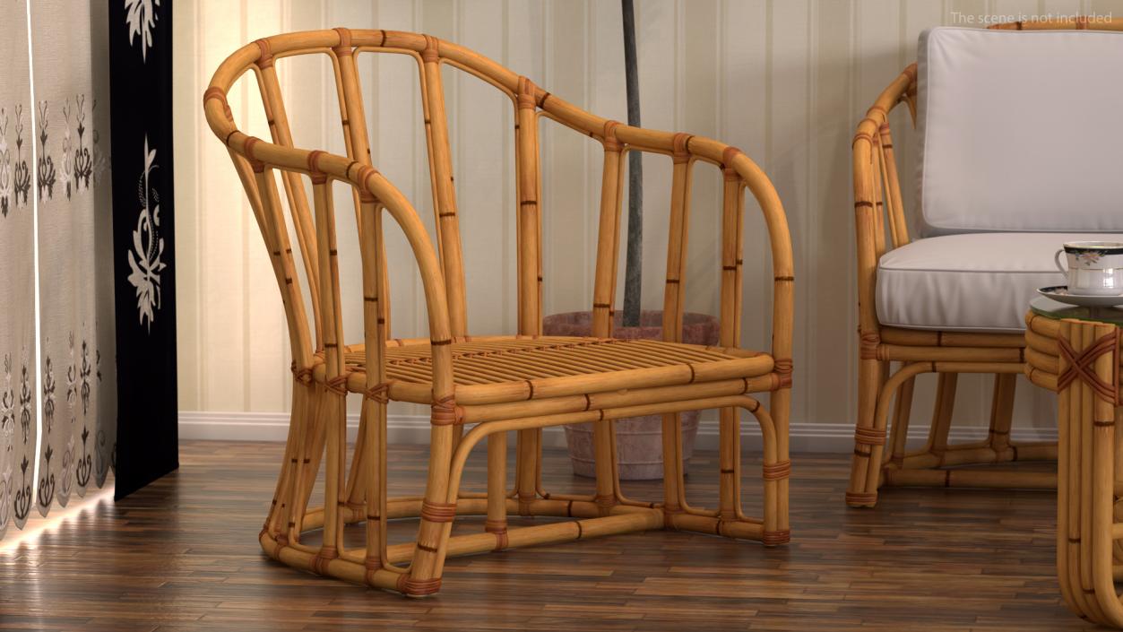 Vintage Bamboo Furniture with Cushions Set 3D