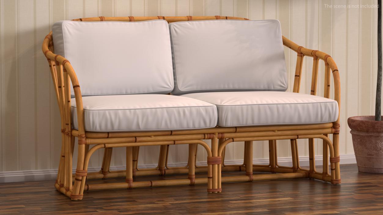 Vintage Bamboo Furniture with Cushions Set 3D