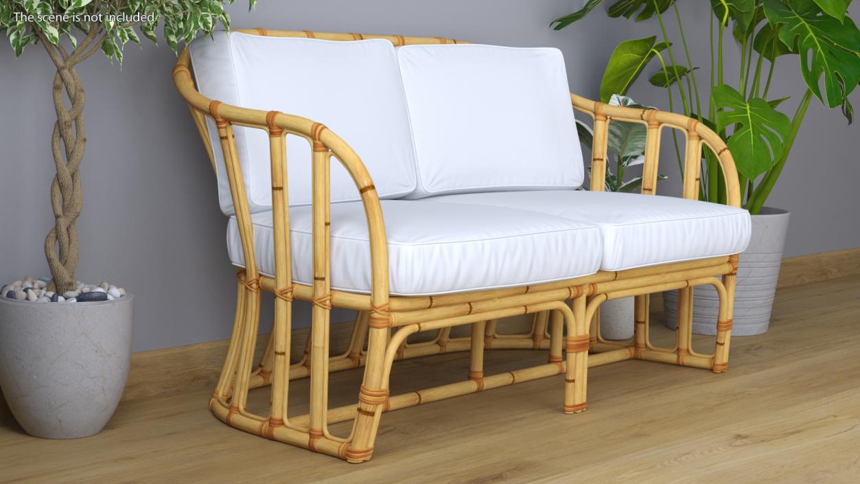 Vintage Bamboo Furniture with Cushions Set 3D