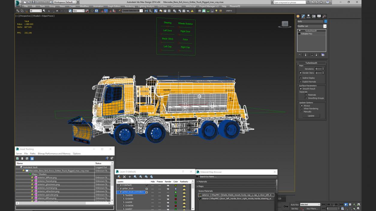 Mercedes Benz 8x6 Arocs Gritter Truck Rigged 3D model