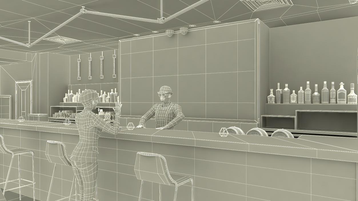 Modern Bar with Customers Fur 3D model