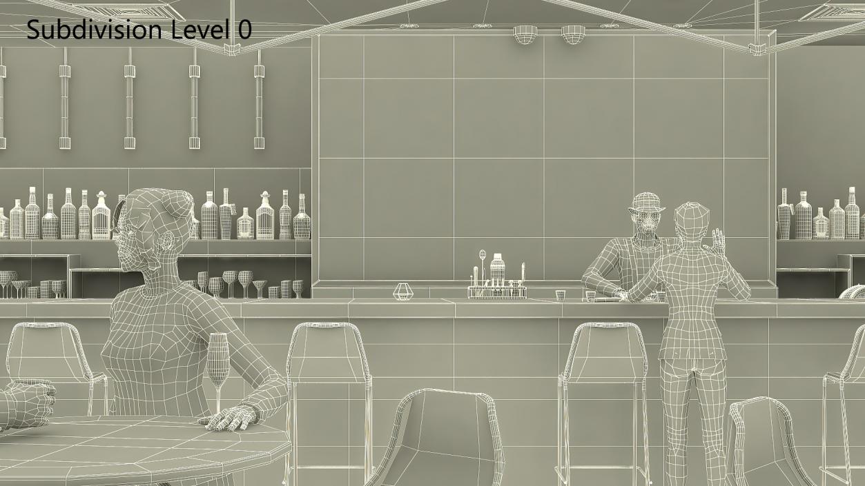 Modern Bar with Customers Fur 3D model