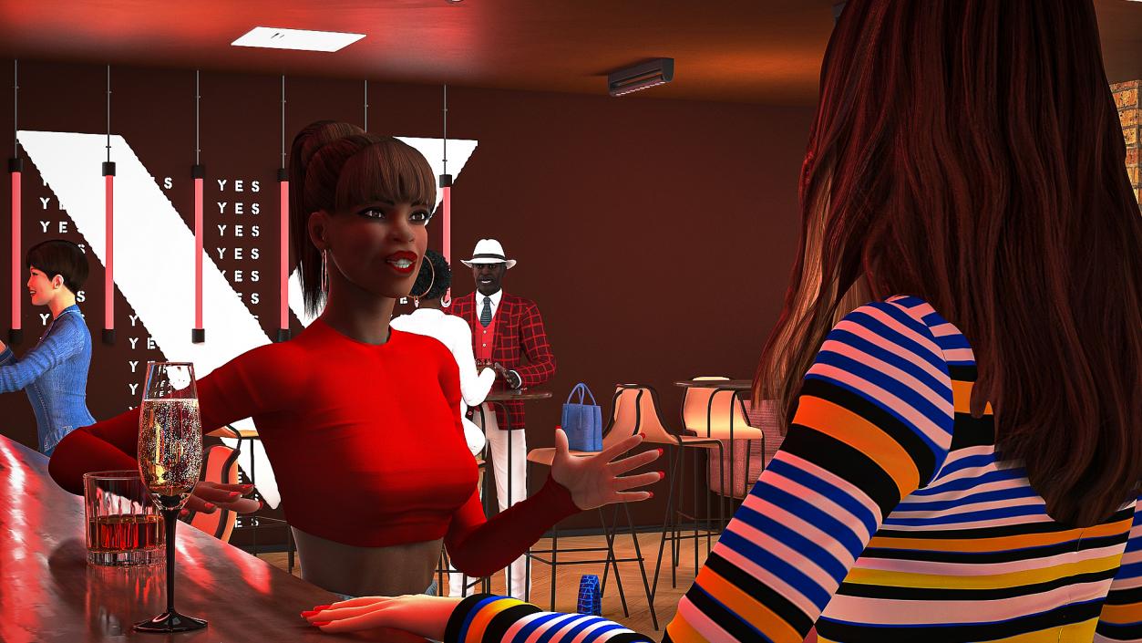 Modern Bar with Customers Fur 3D model