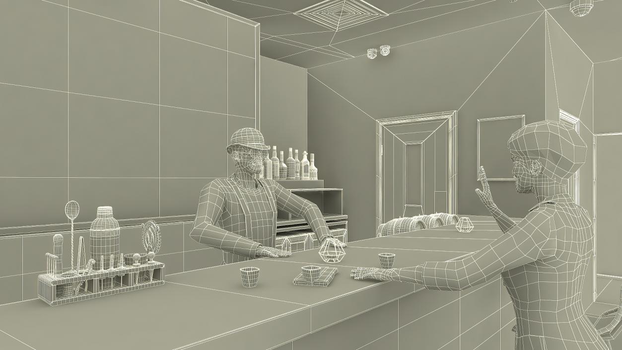 Modern Bar with Customers Fur 3D model