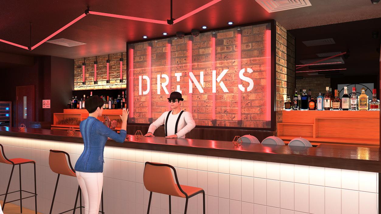 Modern Bar with Customers Fur 3D model