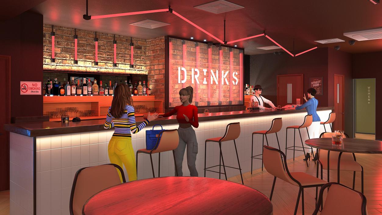 Modern Bar with Customers Fur 3D model