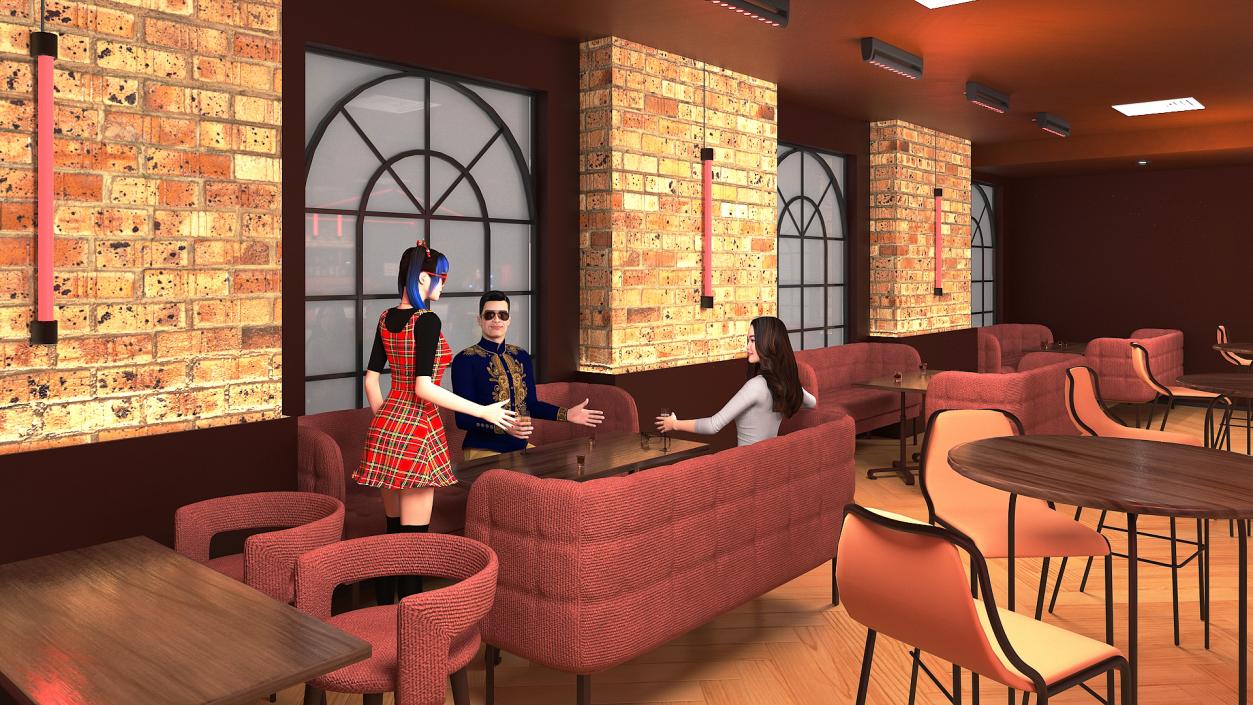 Modern Bar with Customers Fur 3D model