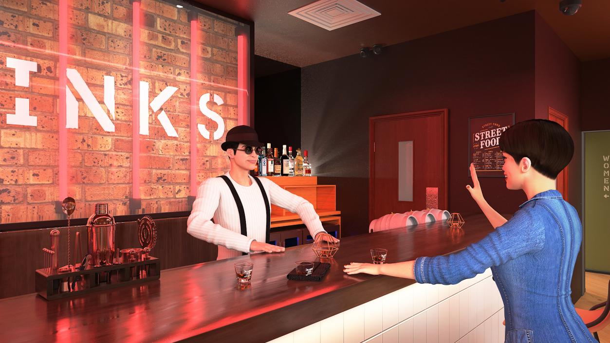 Modern Bar with Customers Fur 3D model