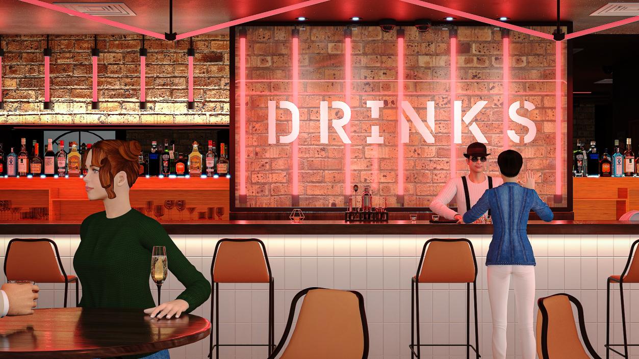 Modern Bar with Customers Fur 3D model