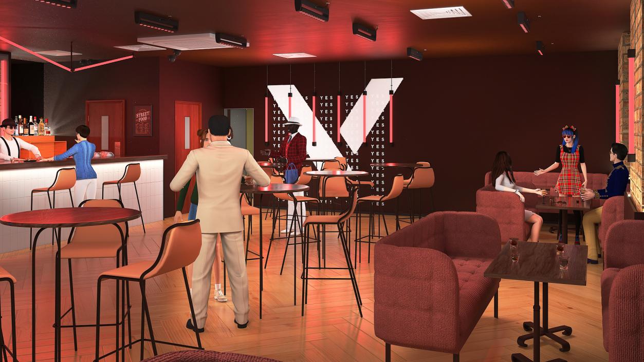 Modern Bar with Customers Fur 3D model