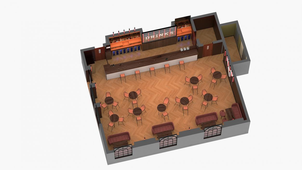 Modern Bar with Customers Fur 3D model