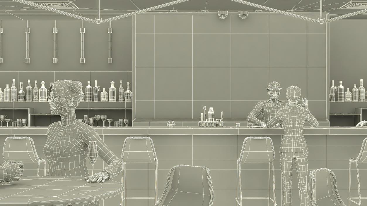 Modern Bar with Customers Fur 3D model