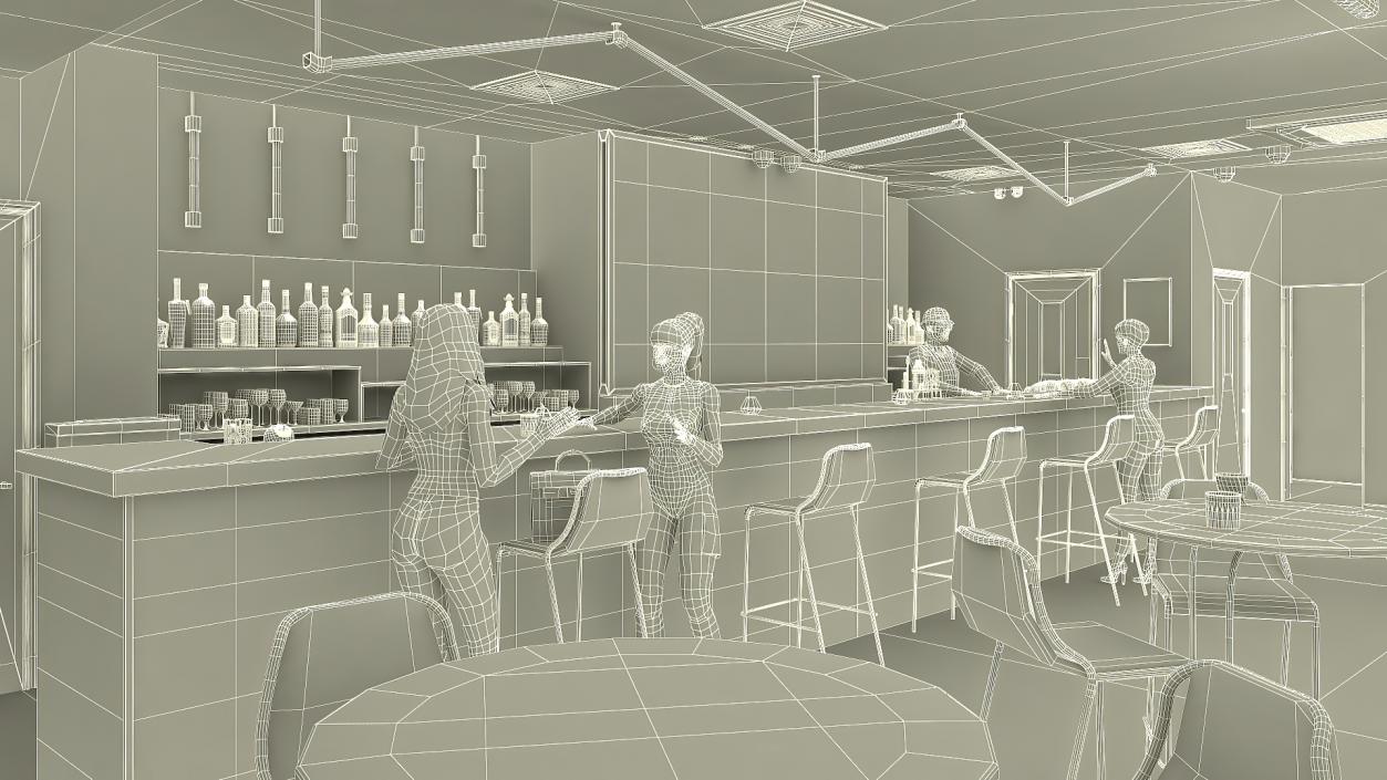 Modern Bar with Customers Fur 3D model