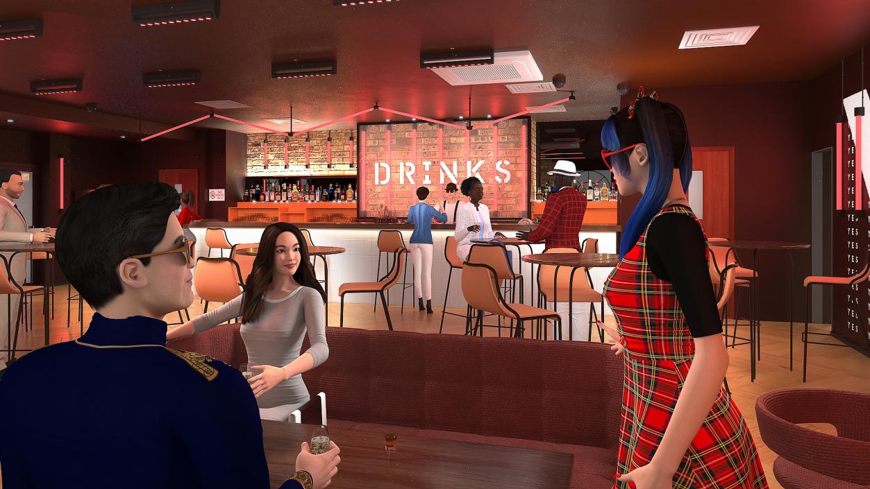 Modern Bar with Customers Fur 3D model