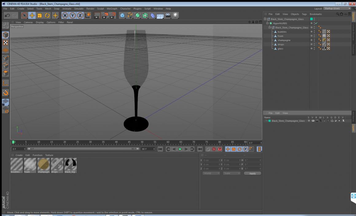 3D Black Stem Champagne Glass