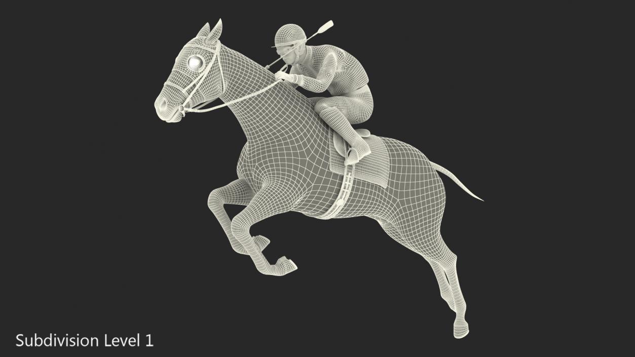 Black Racing Horse with Jokey Jumping 3D