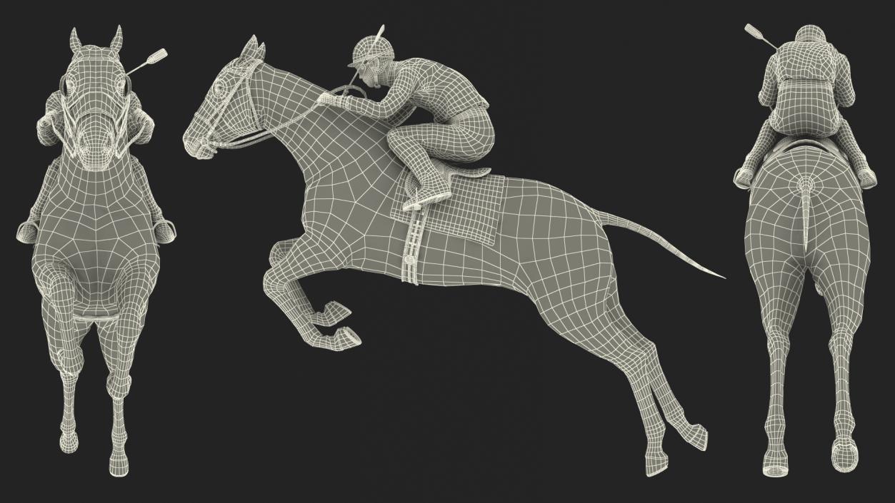 Black Racing Horse with Jokey Jumping 3D