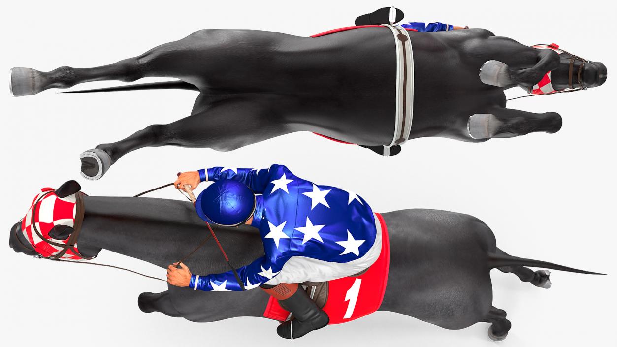 Black Racing Horse with Jokey Jumping 3D