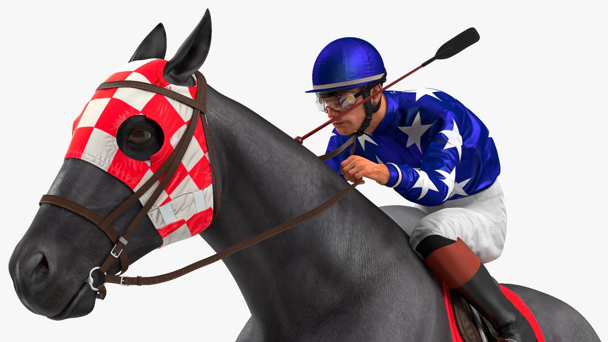 Black Racing Horse with Jokey Jumping 3D