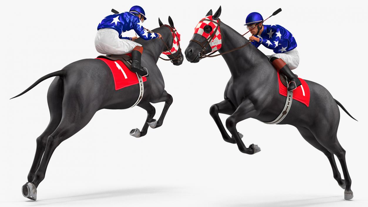 Black Racing Horse with Jokey Jumping 3D