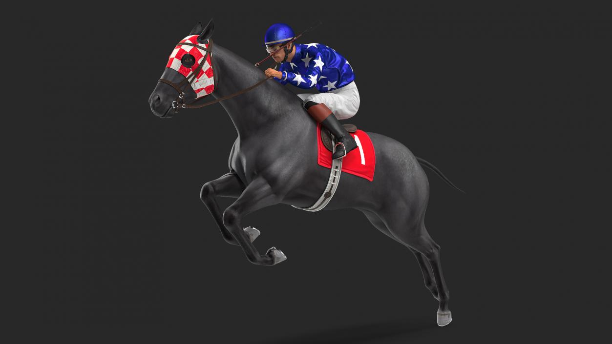 Black Racing Horse with Jokey Jumping 3D