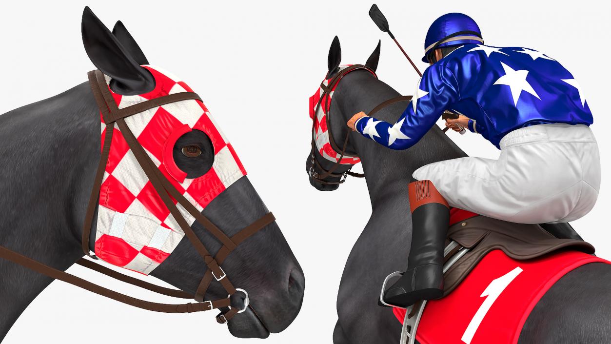 Black Racing Horse with Jokey Jumping 3D