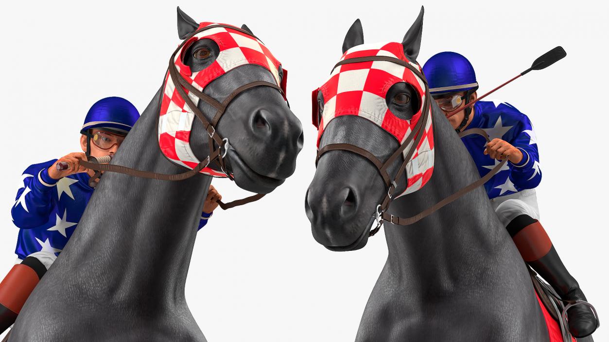 Black Racing Horse with Jokey Jumping 3D